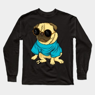 Cool Retro Pug Wearing Sunglasses Pug Lover Gift Long Sleeve T-Shirt